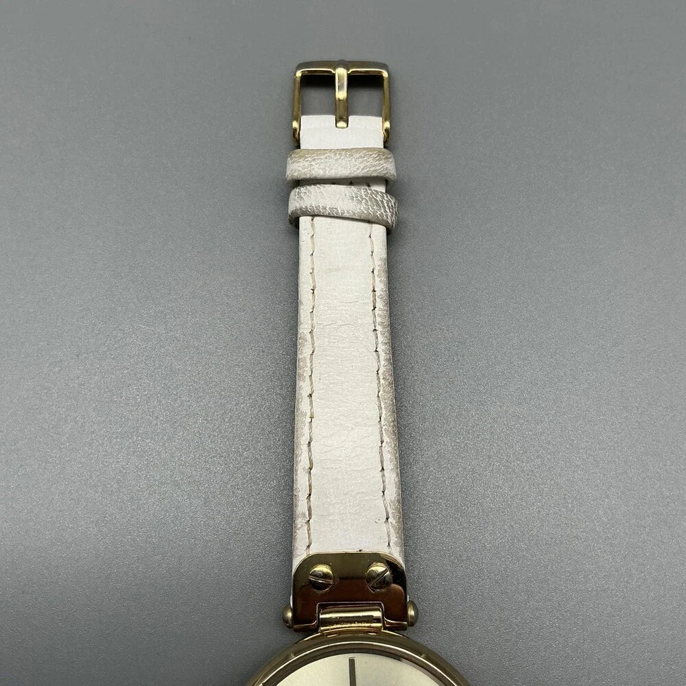Anne Klein Womens Watch 34mm White Leather Gold Tone AK/3380 New Battery